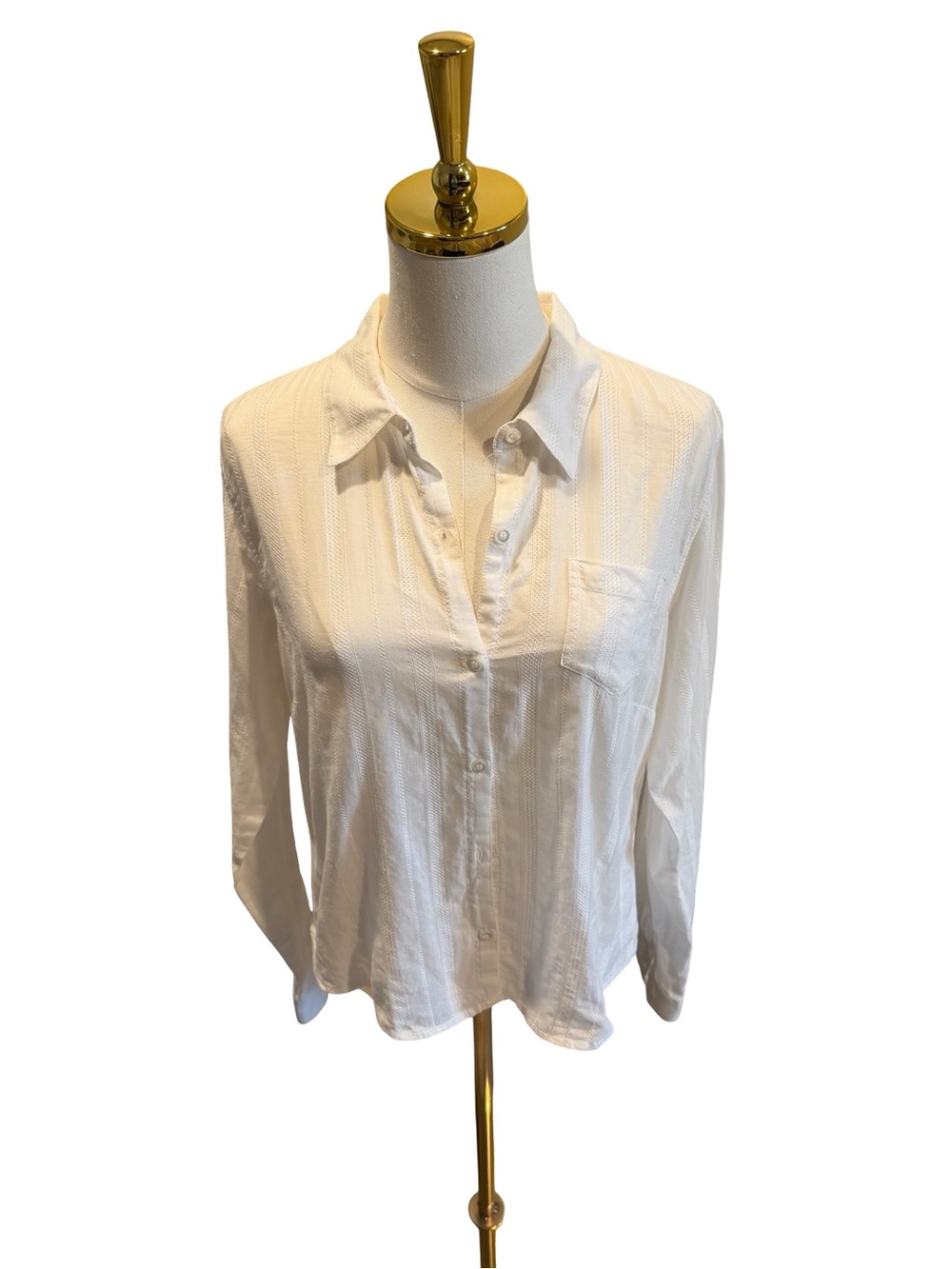 Vintage At Last white Button-Down Shirt with Subtle Texture